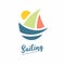 Sailing adventures logo with boat in the middle of picture.