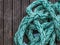 Sailing background -Blue grunge rope on wood background