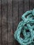 Sailing background - Blue grunge rope on wood background