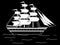 Sailing black white silhouette ship frigate retro