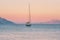 Sailing boat in Aegean sea sunset landscape travel yachting tour cruise