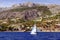 Sailing boat inside the bay of Altea in Spain.