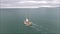 Sailing boat leaving port. Poolbeg. Dublin. Ireland