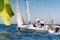 Sailing boat in light wind during regatta competition