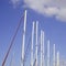 Sailing boat masts in a row