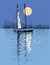 Sailing boat in the moonlit night