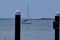 Sailing boat moored off jetty in Pumicestone Passage Queensland