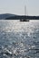 Sailing boat navigates in a calm sea