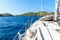 Sailing boat near Croatian island Lastovo. View from the deck of the yacht. Vacation on a boat. Sailing on the sea