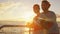 Sailing boat - Romantic couple enjoying ocean sunset on small cruise ship