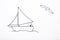 Sailing Boat and Sea Gull on White Background