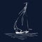 Sailing boat or ship in the ocean in ink line style. Vector hand sketched yacht. Marine theme design.