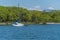 Sailing boat at the shore of lake Wakatipu, Queenstown, New Zealand. Copy space for text