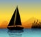 Sailing boat silhouette on a lake