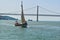 Sailing boat on the south bank of the Tagus river