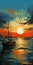 Sailing Boat In Tonalist Style: Olson 30 In Harbor At Sunset
