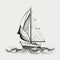 Sailing boat vector sketch isolated with reflection. Sea yacht floating on the water surface.