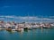 Sailing boats berthed at Ramsgate Marina in Kent, UK. Taken on a calm sunny day in summer with a blue sky