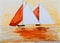 Sailing boats painting in orange