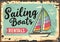 Sailing boats rentals retro beach sign