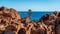 sailing boats view from cap roux hiking trail In the red rocks of the Esterel mountains with the blue sea of the Mediterranean