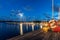 Sailing boats and yachts in marina at night. Nynashamn. Sweden.