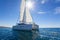 Sailing catamaran sail the Aegean sea