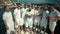 Sailing crew posing for a group portrait on board