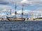 Sailing frigate Poltava in the Neva water area for the Day of the Navy in St. Petersburg