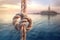 sailing knot against a blurred ocean backdrop