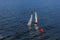 Sailing on a lake with model boats