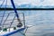 Sailing on a lake. view on a sailboat detail, sailboat bow. Summer vacations, cruise