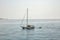 Sailing motor boat in Ionian Sea close to Corfu