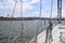 Sailing on a sailboat to Angel island in san francisco bay