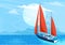 Sailing ship banner in cartoon style