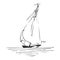 Sailing ship or boat in the ocean in ink line style. Hand sketched yacht. Marine theme design.