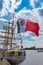 Sailing ship Cuauhtemoc seen wth huge waving Mexican flag in Antwerp during the Tall Ships Races 2016 event