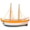 Sailing ship with lowered sails on a white background