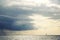 Sailing ship profile. Toned image. Rainy clouds.