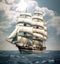Sailing ship on a sea cruise. Yachting. Travel. Created with Generative AI technology.
