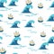 Sailing Ship Sea Journey Life Vector Graphic Seamless Pattern