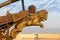 Sailing ship on the sea statue lion statue golden sky