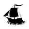 Sailing ship silhouette pirate boat and sea on a white background vector