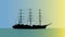 Sailing ship silhouette sailing on the sea animation