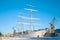 Sailing ship `Suomen Joutsen` on a sunny February day, Turku, Finland