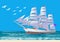 Sailing ship, white clipper, vector illustration