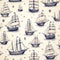 Sailing Ships and Anchors background, design seamless pattern