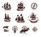 Sailing ships silhouettes and marine symbols iconset