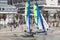 Sailing sport and other active lifestyle in beach season in Tel Aviv