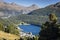 Sailing on St Moritz lake, view above Engadine, Graubunden, Switzerland